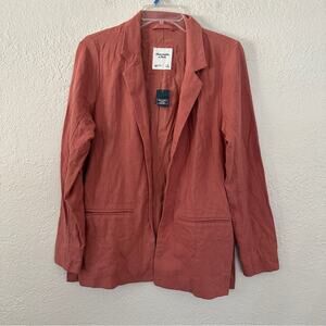 NWT Abercrombie Linen Blend Salmon Lightweight Open Blazer Small